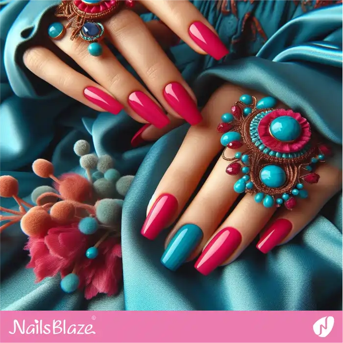 Fiery Fuchsia and Bright Turquoise Nails | Spring Nails - NB3965